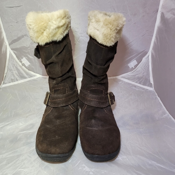 Earth Spirit Brown Leather Boot Faux Fur Women's Size 10 Zipper Buckle Furry EUC - Picture 2 of 14